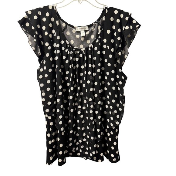 Dressbarn Black & White Polka Dot Flutter Sleeve Top Sz 1X Lightweight Stretchy - Picture 1 of 12